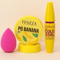 KIT PÓ TRANSLÚCIDO + ESPONJA GOTA  DE APLICAÇÃO + RÍMEL MEGA VOLUMÃO