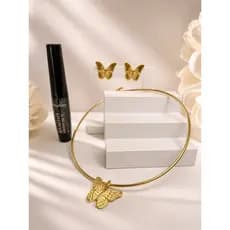 Kit Presente Delicado Feminino Colar Choker Borboleta + Brincos + Delineador Ruby Rose Luxo Elegante