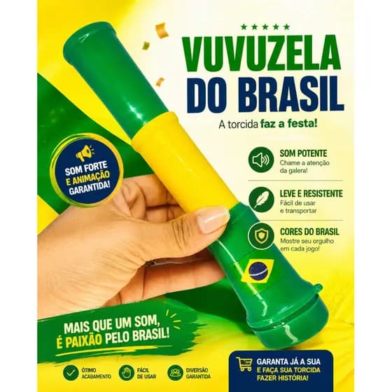 Vuvuzela Brasil Copa do Mundo Corneta Torcida Som Forte Festa Futebol Verde e Amarela 🇧🇷🎉