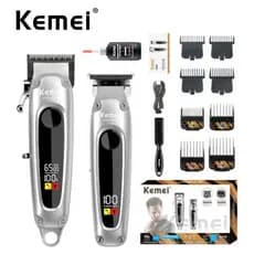 KIT Máquina de Cortar Cabelo 2 EM 1 Corte + Acabamento Kemei original recarregavel visor LCD- Bivolt