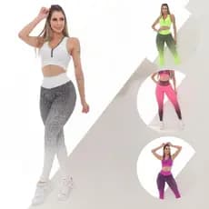 Conjunto Fitness Top + Calça Com Detalhe Cinza Nas Pernas Premium