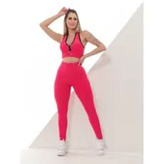 Conjunto Fitness Top + Calça Com Detalhe Preto No Top