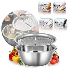 Ralador 4 em 1 com Tigela 26cm Fatiador de Legumes e Queijo Aço Inox Cozinha