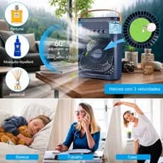 Refrigerador de Ar Portátil com Ventilador e Umidificador LED Reservatório de Água Climatizador