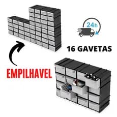 Organizador Gavetes Empilhavel Multiuso Plástico Mini Gaveteiro Caixa 16 Gavetas Moldulavel
