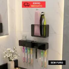 Kit Organizador para Banheiro | Porta 4 Escovas, Porta Barbeador e Porta Objetos para Creme Dental e Acessórios