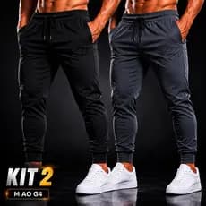 KIT 2 Calça Jogger Plus Size Tactel com Elastano para Treino Esportiva Masculina com Punho