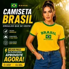 Camiseta Baby Look Brasil Feminina 100% Algodão Camisa Copa Manga Curta Confortável P ao GG