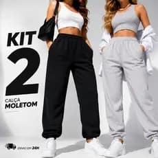 KIT 2 Calça Moletom Peluciada Jogger Com Punho e Cordão Ajustável Inverno Quente e Confortável