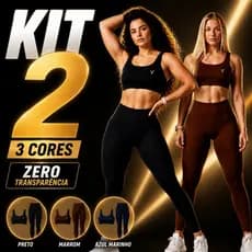 Kit 2 Conjuntos Fitness Feminino Original VLS Top + Calça Legging Cintura Alta Suplex Academia & Treino