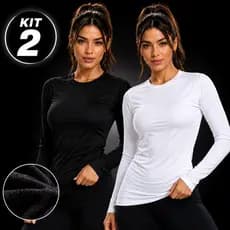 KIT 2 Camiseta Térmica UV Peluciada Feminina Manga Longa Proteção Solar Academia