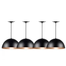 Kit Meia Lua 4 Retro Lustre Elegante Modelo Premium Alumínio Preto/Cobre Para Balcão Bar Cozinha