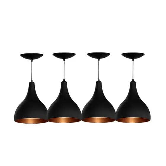 Pendente lustre Gota Kit4 Decorativo Preto/Cobre Cabo 1m Regulavel Design Moderno Interna Externa