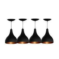Pendente lustre Gota Kit4 Decorativo Preto/Cobre Cabo 1m Regulavel Design Moderno Interna Externa