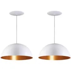 Pendente Vintage Retro Meia Lua Kit2 Branco/Cobre Lustre Premium Aluminio Teto Casa Loja Decorativo