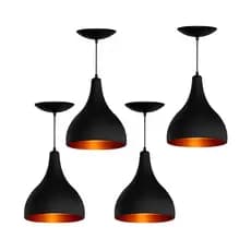 Pendente de Teto Kit 4 Gota Preto Luminaria Decoração Area Interna Externa Varanda Gourmet  Aluminio