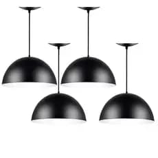 Pendente Meia Lua Kit4 Preto/Branco Vintage Aluminio Lustre Teto Casa Cozinha Ambiente Decorativa