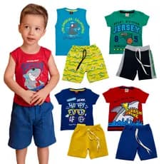 Kit 6 Peças de Roupas Infantil Menino 3 Camisetas+ 3 Bermudas Promoção Kit com 5 Conjuntos de Roupa Infantil Menino Conjunto Masculino Infantil 1 ano, 2 anos, 3 anos, 4 anos, 6 anos, 8 anos Roupa Masculina Infantil