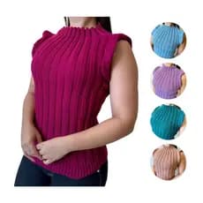 Blusa Feminina Modinha Garrafinha com Manga de Babado Tricô Modal Gola Alta Blusinha Moda Blogueira no Tricot Canelado Feminino Regata Frufru