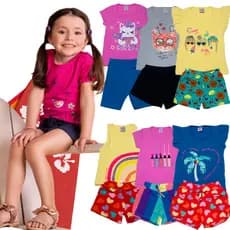 Kit 10 Peças de Roupas Infantil Menina 5 Blusas+ 5 Shorts Promoção Kit com 5 Conjuntos de Roupa Infantil Menina Conjunto Feminino Infantil 1 ano, 2 anos, 3 anos, 4 anos, 6 anos, 8 anos Roupa Feminina Infantil
