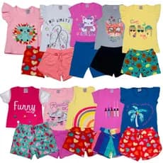 Kit 12 Peças de Roupas Infantil Menina 6 Blusas+ 6 Shorts Promoção Kit com 6 Conjuntos de Roupa Infantil Menina Conjunto Feminino Infantil 1 ano, 2 anos, 3 anos, 4 anos, 6 anos, 8 anos Roupa Feminina Infantil