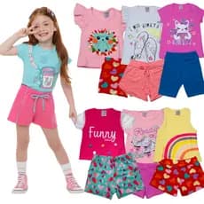 Kit 6 Peças de Roupas Infantil Menina 3 Blusas+ 3 Shorts Promoção Kit com 3 Conjuntos de Roupa Infantil Menina Conjunto Feminino Infantil 1 ano, 2 anos, 3 anos, 4 anos, 6 anos, 8 anos Roupa Feminina Infantil