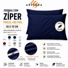 Kit 10 Fronhas Com Ziper Percal Flex 400 Fios 50cm x 70cm Toque Acetinado Extra Macio