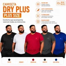 Camiseta Plus Size Masculina Dry Fit Lisa G1 ao G4 Proteção UV Tamanhos Especiais Academia Treino Tecido Leve