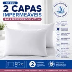 Kit 2 Fronhas Impermeáveis Capa de Travesseiro com Zíper 50 x 70 Branco Anti - Ácaro Micropercal 400 Fios