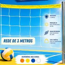 Rede de Vôlei 3 Metros com Faixa Superior Reforçada | Fácil Instalação | Ideal para Praia, Quadra e Lazer