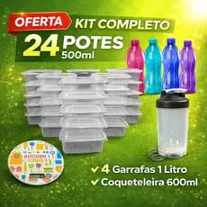 Kit Fitness Completo Academia Marmita (24 Potes + 4 Garrafas 1L + Coqueteleira + Balança)