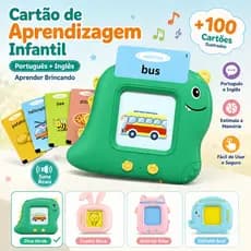Cartão de Aprendizagem Infantil Português(Portugal) Inglês,  Brinquedo Educativo com Som