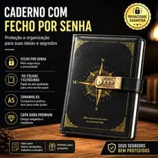 Caderno A5 de 192  páginas com cadeado de combinação (senha de 3 dígitos) e capa em couro PU de 80g.