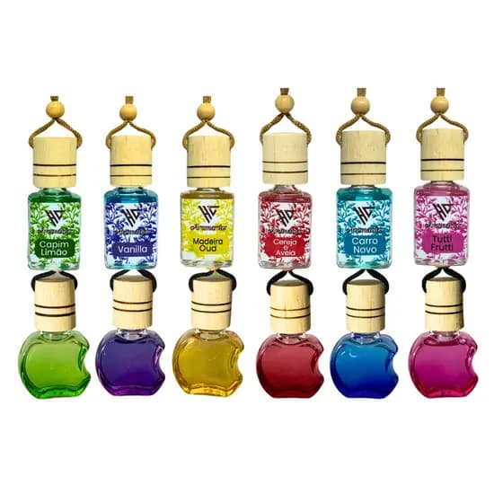 COMBO 12 Unidades - 6 Aromatizador Automotivo Frasco Maçã 9ml + 6 Cheirinhos de Carro Hominicar 10ml