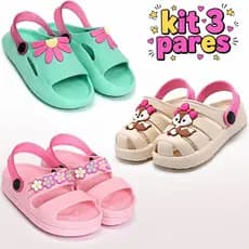 Kit 3 Pares Sandália Papete Menina Infantil Criança Leve Flexível