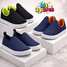 Kit Com 3 Pares Tênis Calce Fácil Infantil Menino