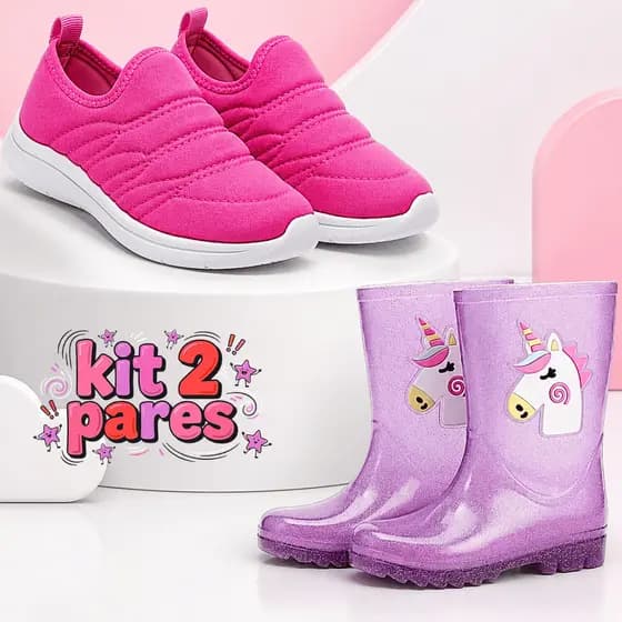Kit 2 Tênis Infantil Menina e Galocha Cano Alto Feminina