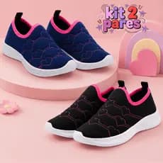 Kit 2 Tênis Calce Fácil Infantil Feminino Menina Confortável