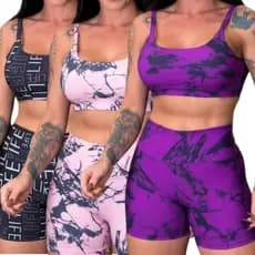 Kit 2 Conjuntos Para Treinar Feminino Tie Dye Marmorizado Conjunto Academia Legging Cintura Alta