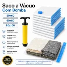 Kit Saco a Vácuo Com Bomba Viagem Mala Organizador Para Roupa Guarda Roupa Edredom  Reutilizável