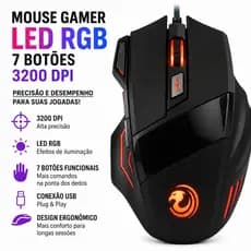 Mouse Gamer Iluminado Led RGB 7 Botões Para Jogos 3200 Dpi