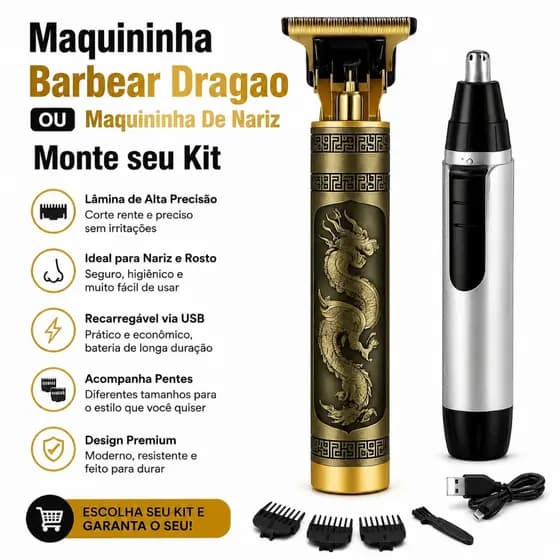 Máquina Profissional Dragão E Nariz Acabamento Sem Fio Cabelo Barba Pezinho Lamina Ajustável