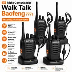 Kit Rádio Comunicador Walk Talk Baofeng 777s com 16 Canal Alcance de 12Km Radinho Segurança Portátil