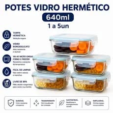 Kit 1 a 5 Potes Vidro Hermetico 640ml Marmita Armazenamento Mantimento Organizador Tampa 4 Travas