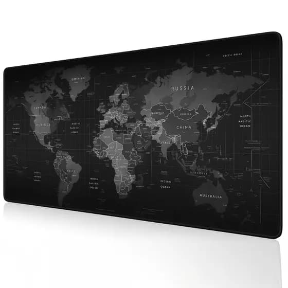 Mouse Pad Gamer Grande 70x35cm Mapa Mundi Speed Antiderrapante Borda Costurada Preto