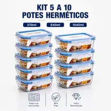 Kit 5 e 10 Potes De Vidro Hermetico Marmita Fit Mantimento Tampa 4 Travas, Microondas