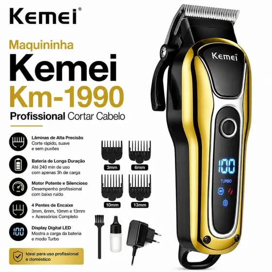 Maquininha Kemei Km-1990 Profissional Cortar Cabelo Aparador Máquina Corte Cabelo Barba Acabamento