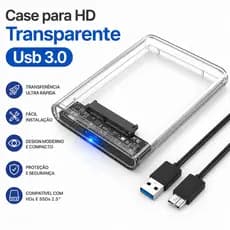 Case para HD transparente, Usb 3.0, transmissão 6gbps, Sata 2.5", Hhd ou Ssd, Ecase-300