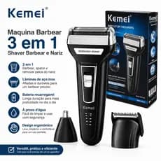 Maquina Barbear 3 em 1 Shaver Kemei KM-6558 Nariz Barba Pelos e Corpo