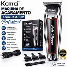 Máquina de Acabamento Kemei KM-032 Profissional Sem Fio Recarregavel+ Kit de Pentes